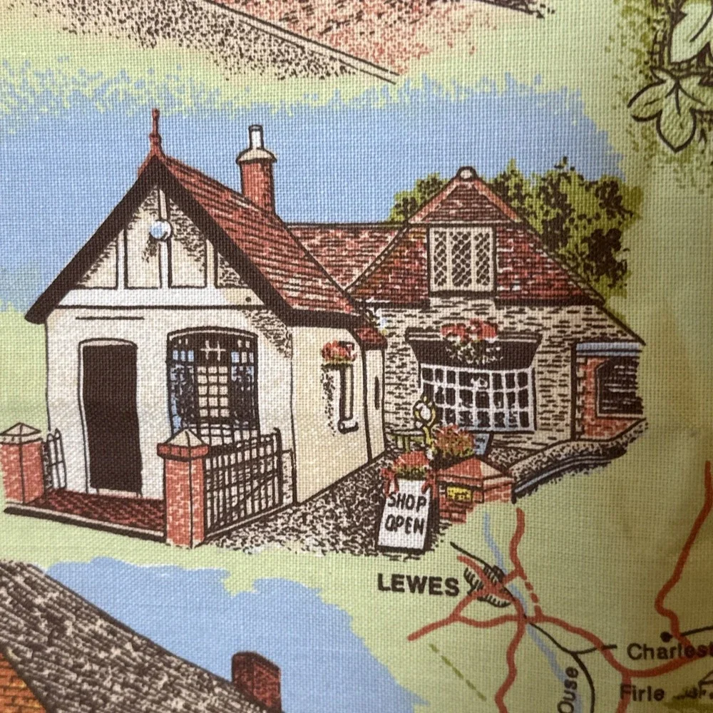 Vintage Alfriston England Souvenir Tea Towel 100% Cotton 30